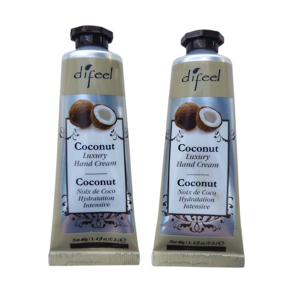 Difeel Coconut Hand Cream Set of 2 1.4 oz Moisturizing Lotion Travel Size